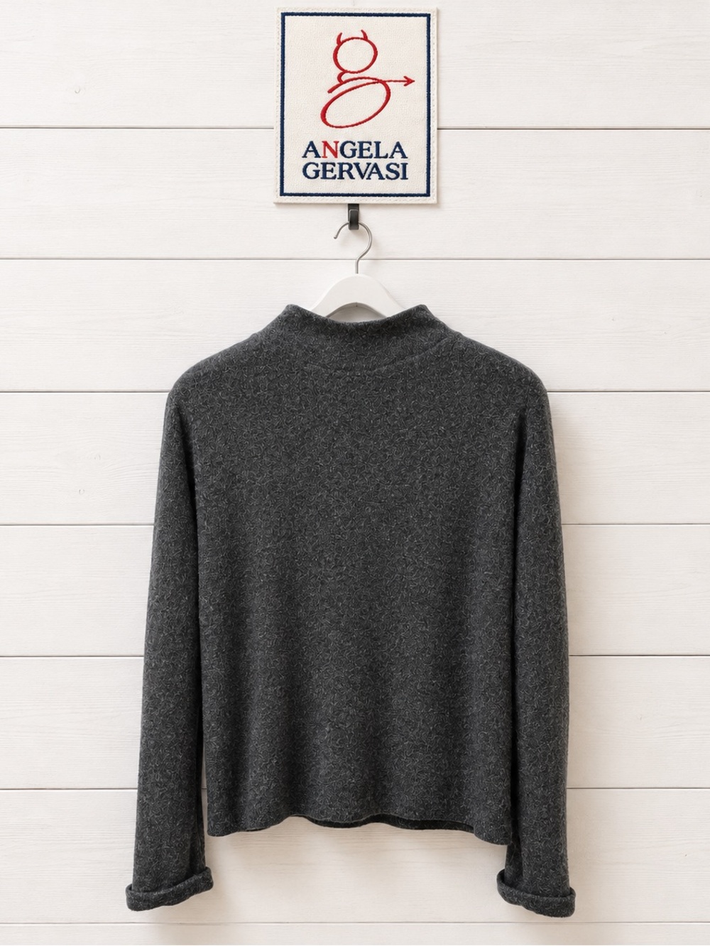 ANGELA GERVASI – Grey Wool Blend Mock-Neck Top (L)
